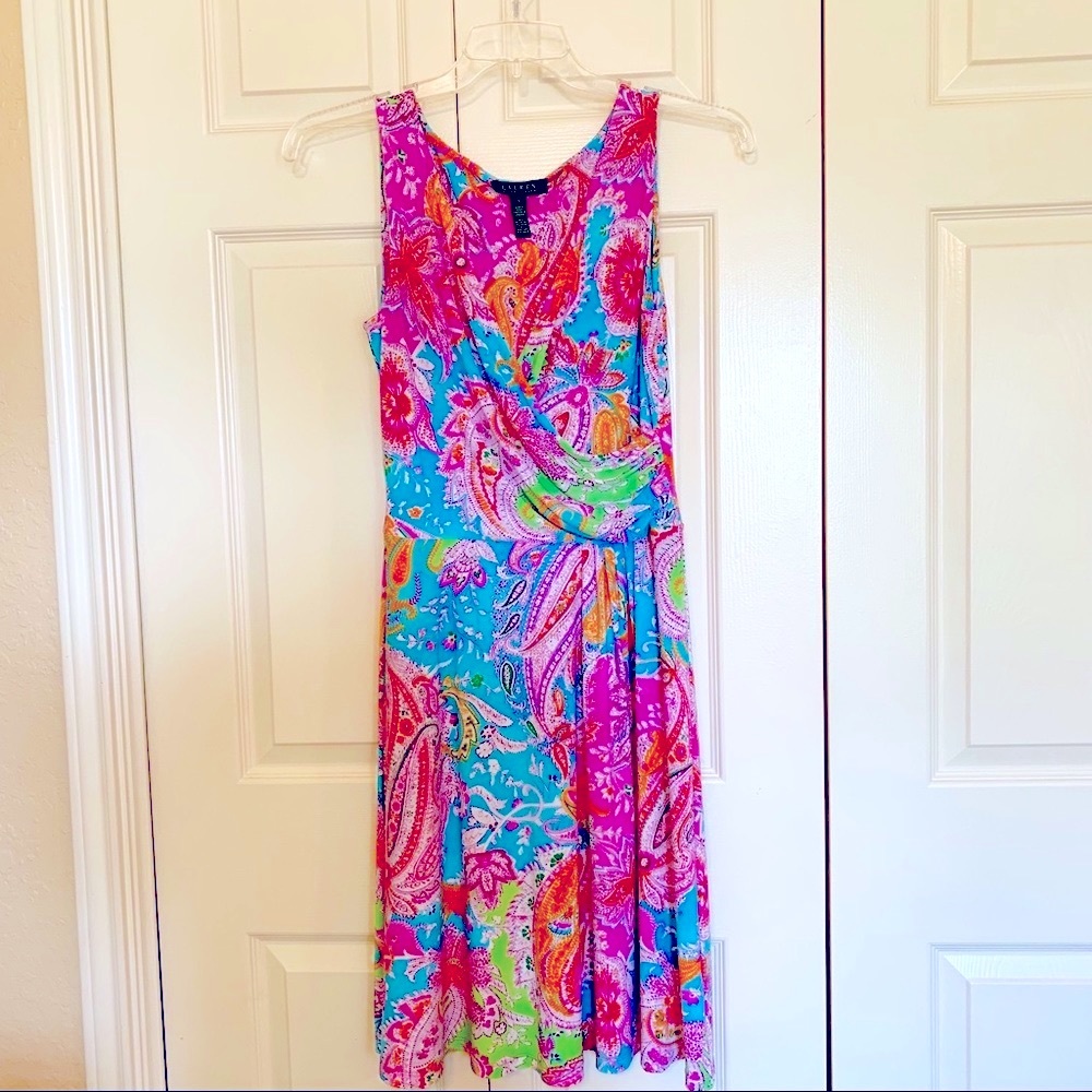 Lauren Ralph Lauren faux wrap dress , paisley print multi color, size S